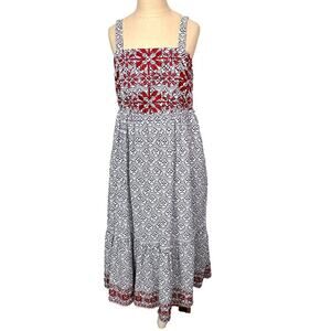 THML Dress Women's Size Medium Embroidered Printed Tiered Maxi Ruffle Floral